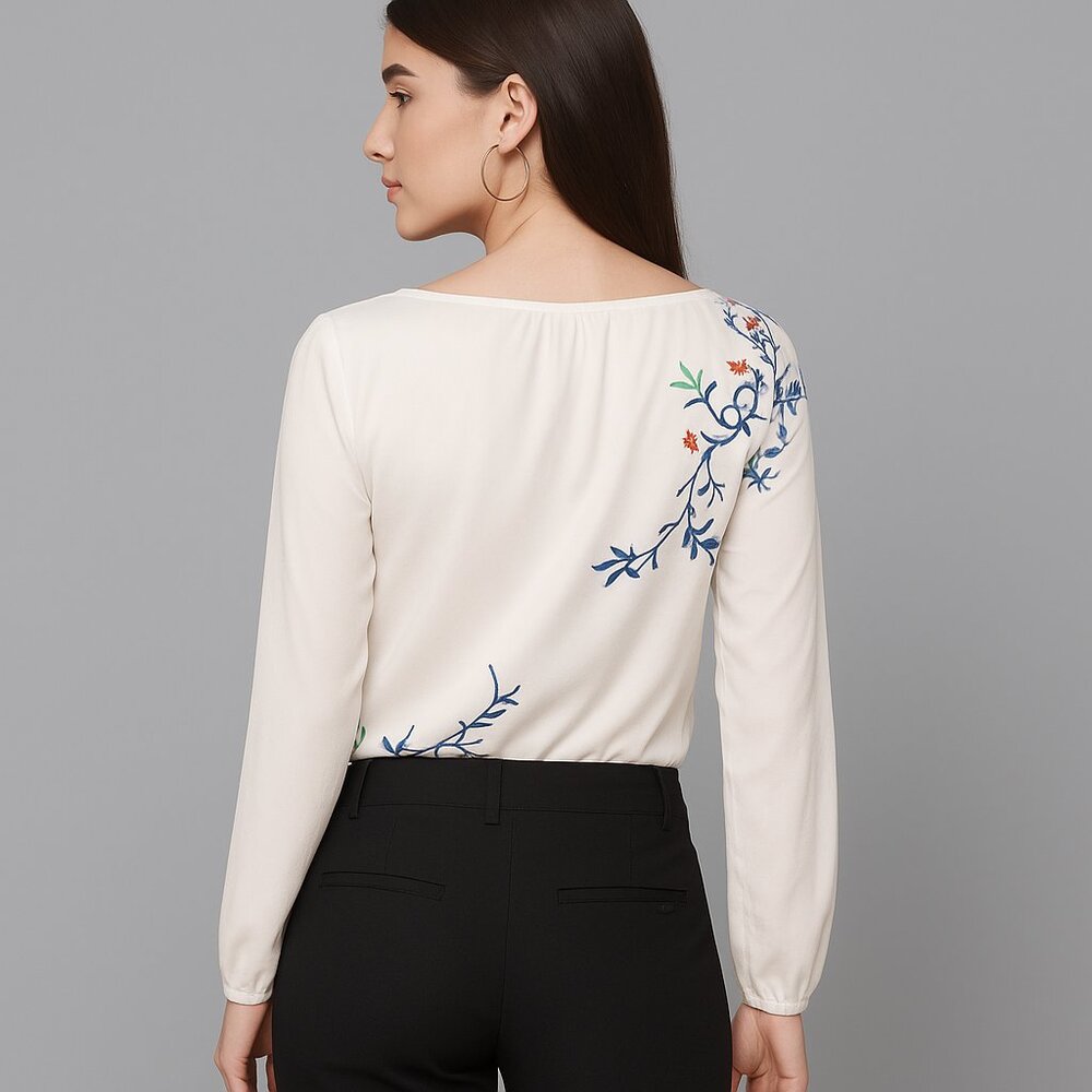 2/$30 White House Black Market Floral Print Long Sleeve Blouse w Keyhole #A0706 - Picture 4 of 9